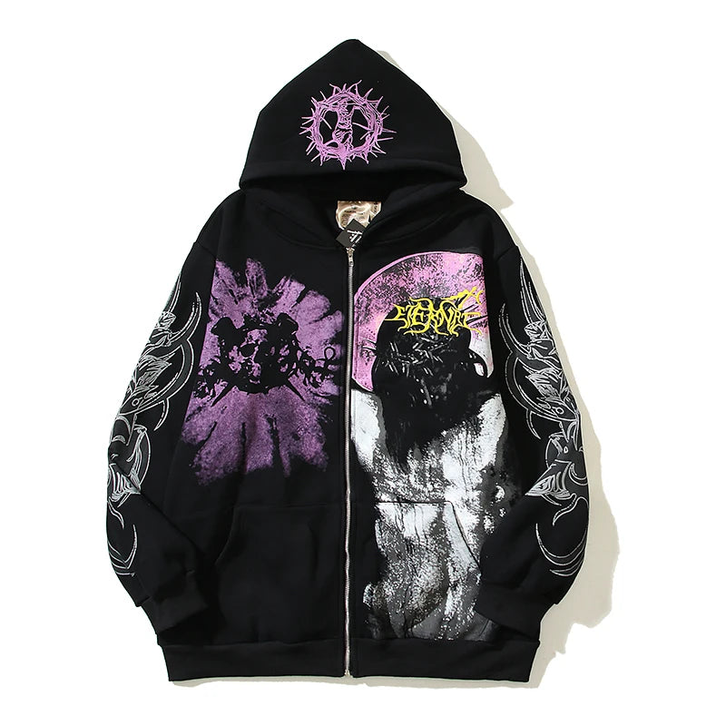 sadcore crying character featuring rainbowtouches hoodie men mage characters print vintage gothic outerwear styl high street fashion hip hop trendy unisex coats