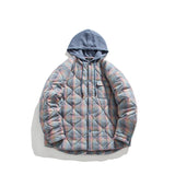 Winter Quilted Thick Plaid Hooded Jacket Men Wmen Streetwear Fashion Oversize Loose Casual Hoody Jacket Padded-cotton Parka Coat
