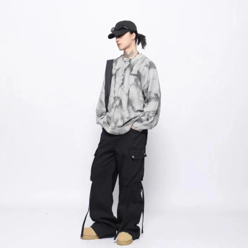 varsity flame knitwear, statement sweater, cozy knitwear for men, oversized grunge aesthetic winter top