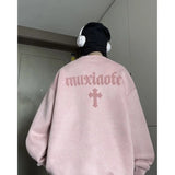 Winter Korean Trendy Suede Sweatshirt for Men in Autumn New Y2K American High Street Handsome Long-sleeved Couple Printed Top