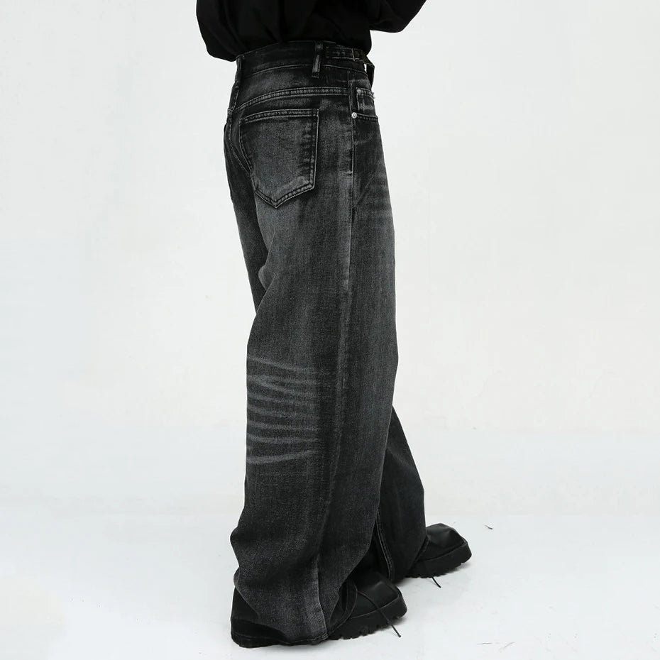 mens black baggy jeans male casual loose straight jeans trousers vintage hip hop denim pants vintage washed jeans