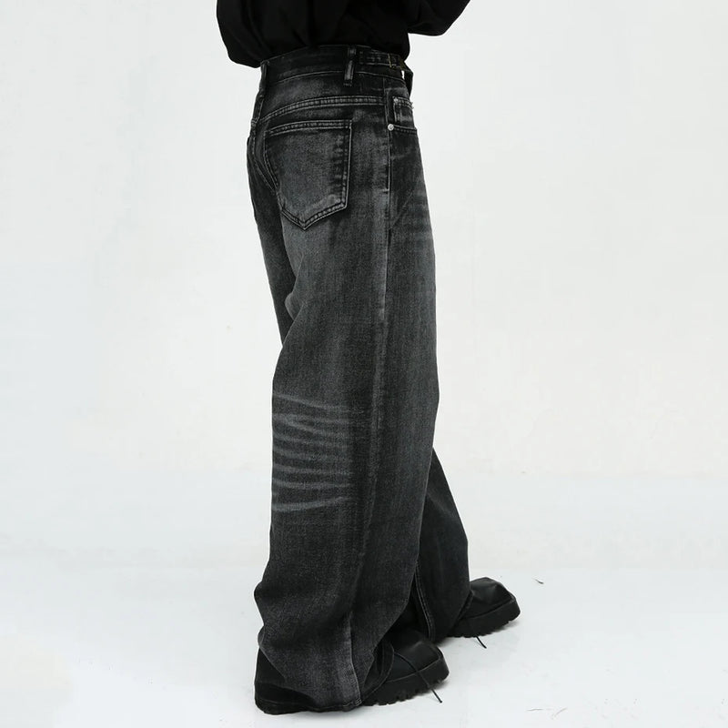 mens black baggy jeans male casual loose straight jeans trousers vintage hip hop denim pants vintage washed jeans