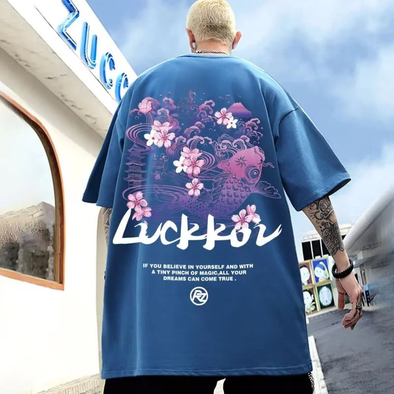 Gothic Graphic tee – Lucky Koi Print T Shirts For Men Summer Oversize Streetwear