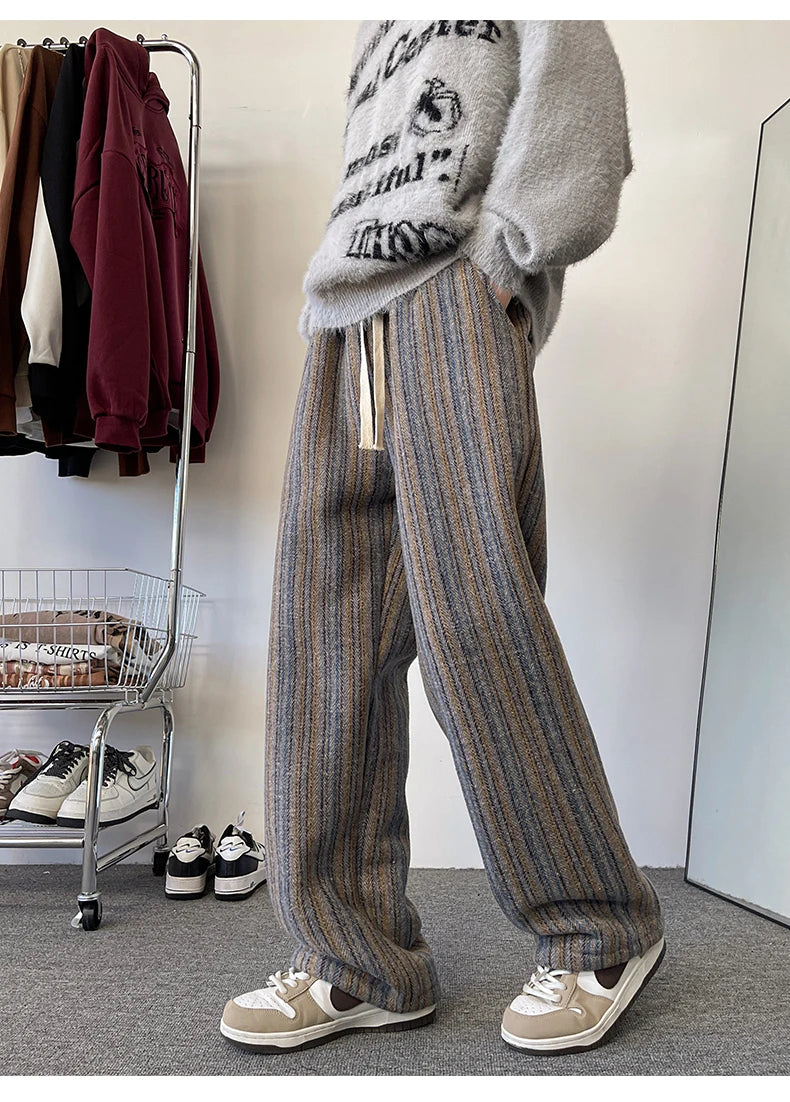 high quality stripe plaid mens trousers baggy straight fashion classic padded autumn winter casual pants male plus size m 8xl unique default style 1164