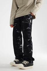 fashion graffiti printed denim jeans mens unisex casual zipper straight jeans streetwear hip hop loose black jean pants joggers sporty tapered joggers