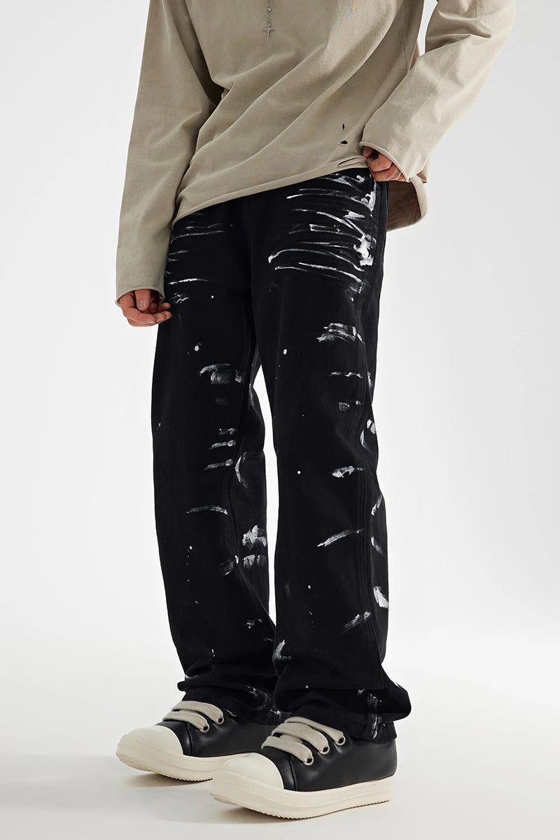 fashion graffiti printed denim jeans mens unisex casual zipper straight jeans streetwear hip hop loose black jean pants joggers sporty tapered joggers