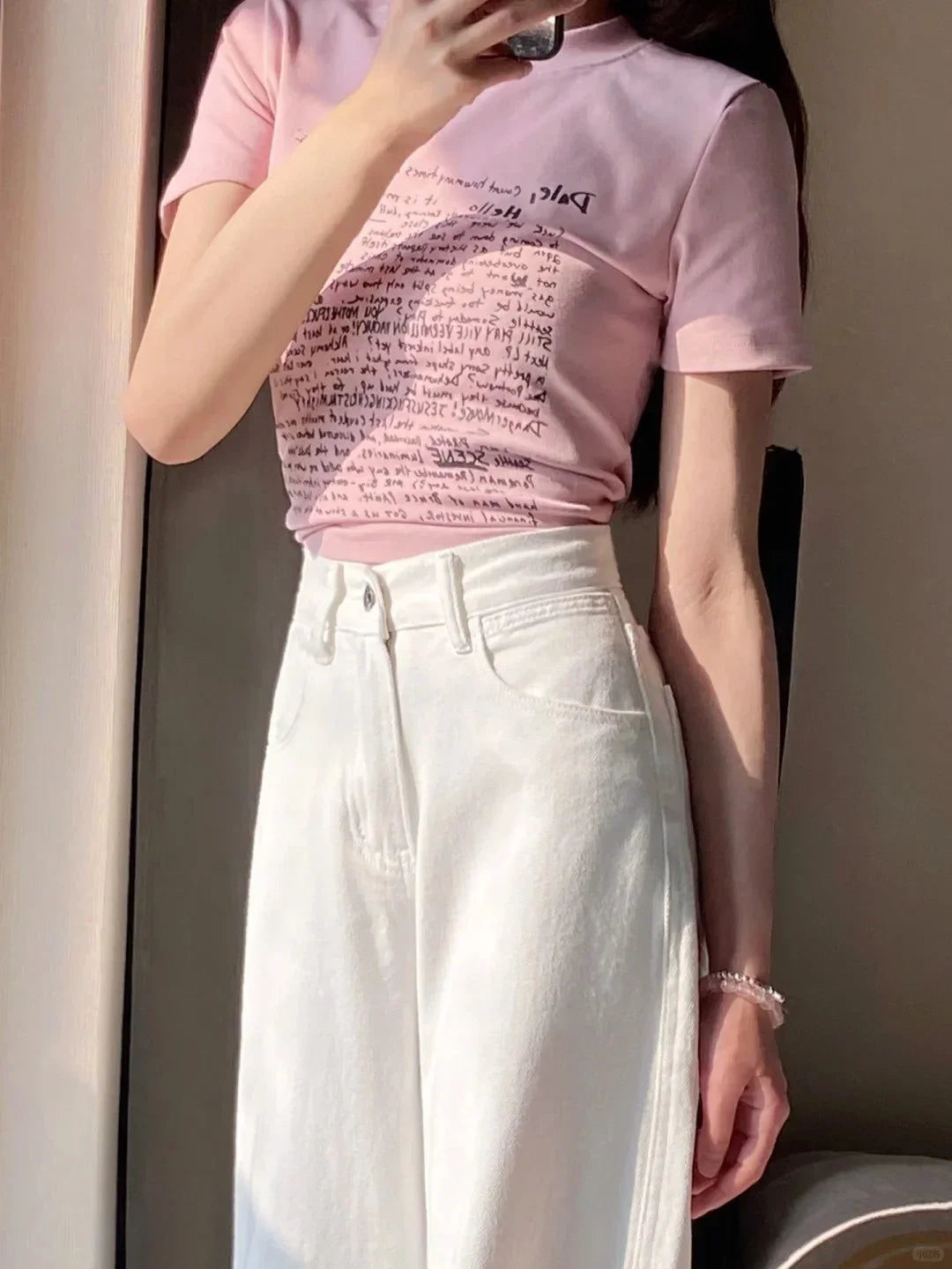 trendy brand white straight jeans for women 2024 spring new high waist slim wide leg pants high street ins fashion and leisure unique jeans style 2193