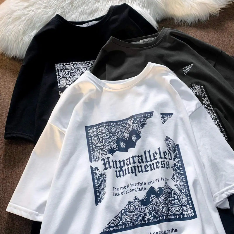 Glitchcore Graphic tee – Hong Kong Style Pure Cotton Short Sleeved T Shirt Mens Summe