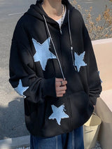 Mens Star Patch Zip Up Hoodie For Men Oversized Y2K Sweatshirt Jacket