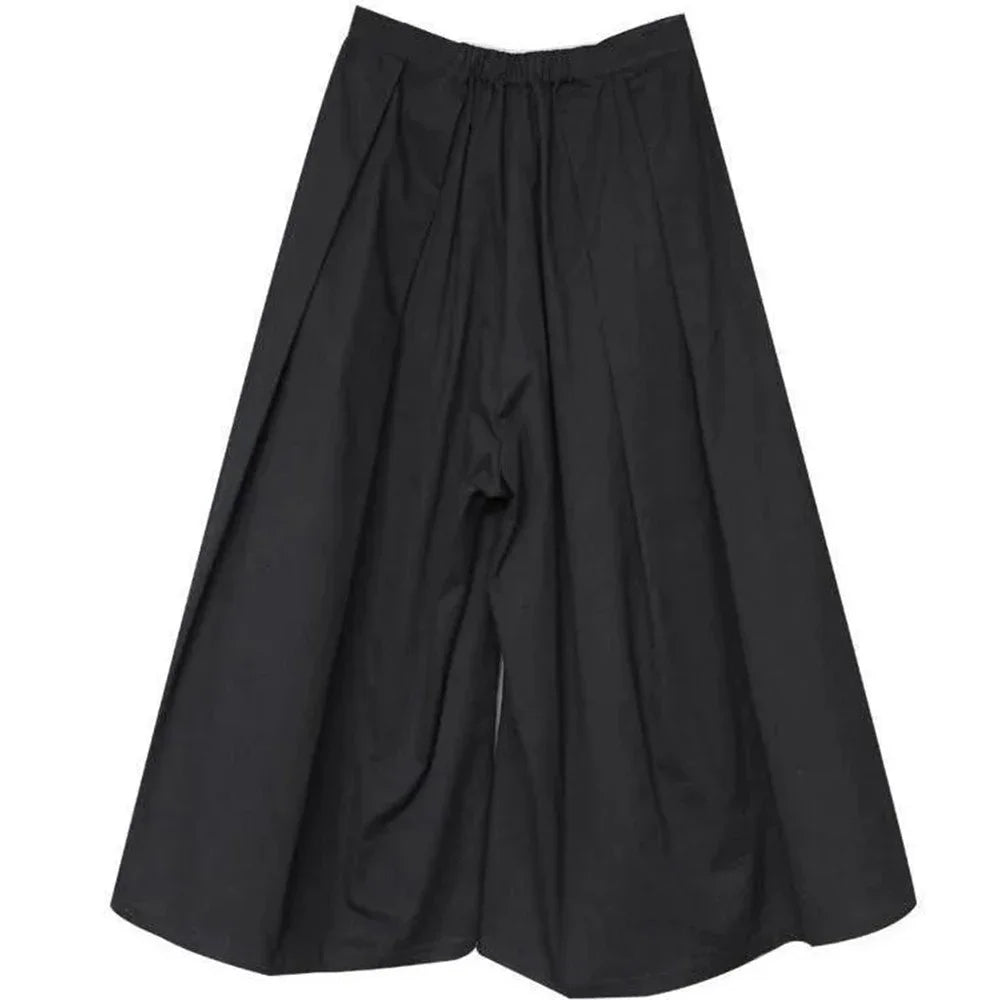 dark gothic style loose casual 7 point hakama pants wide leg pants 2024 new genderless large size design samurai pants unisex unique default style 3377