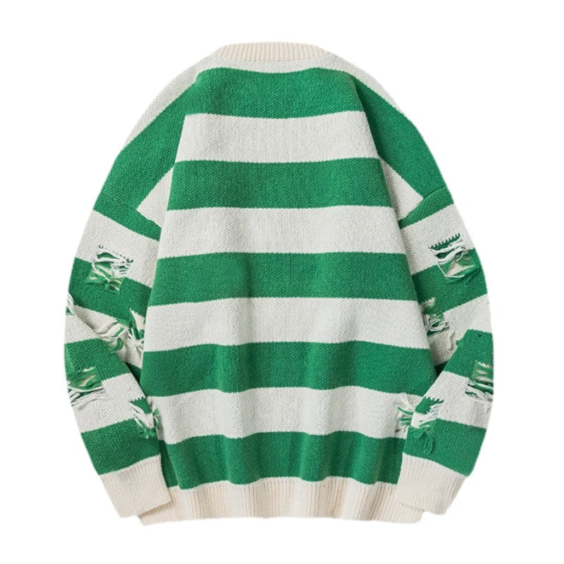 hip hop destroyed ripped holes knitted sweater mens casual striped pullover sweater unisex harajuku streetwear new autumn jumper - gothic aesthetic hoodie for winter, bold artwork streetwear hoodie, 2025 streetwear drop
