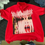 Gothic Aesthetic print tee – Y2K Harajuku Hip Hop Retro Cartoon Printed Lapel Short Sleev