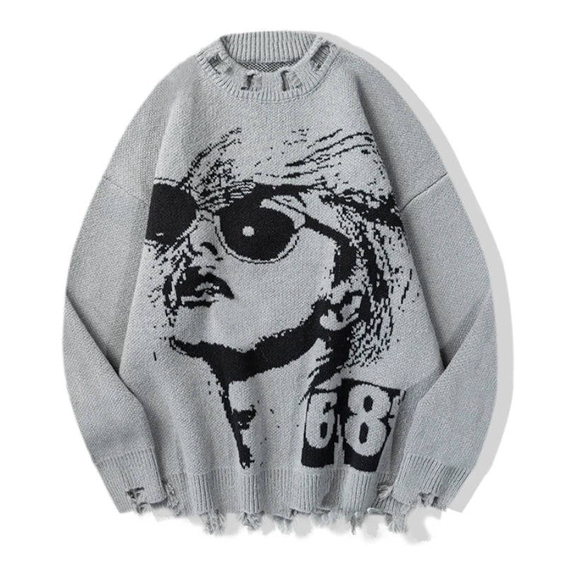 hip hop knitted oversized sweater men autumn winter o neck long sleeve pullover streetwear casual loose sweaters jumper knitwear - bold artwork streetwear hoodie, oversized streetwear hoodie, trendy hip hop fashion hoodie
