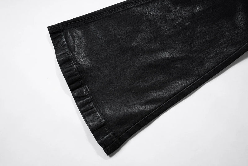 y2k streetwear wax leather strecth jeans for men and women ropa hombre baggy flare pants oversized straight denim trousers unique jeans style 4269