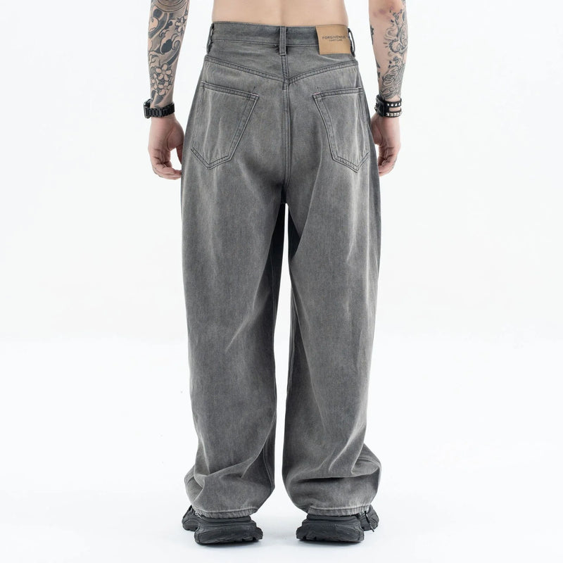 2024 autumn and winter new carbon ash wash worn jeans