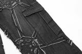 punk belt denim jeans pants women harajuku streetwear side pocket cotton men unisex casual baggy joggers straight pants trousers unique joggers style 4377