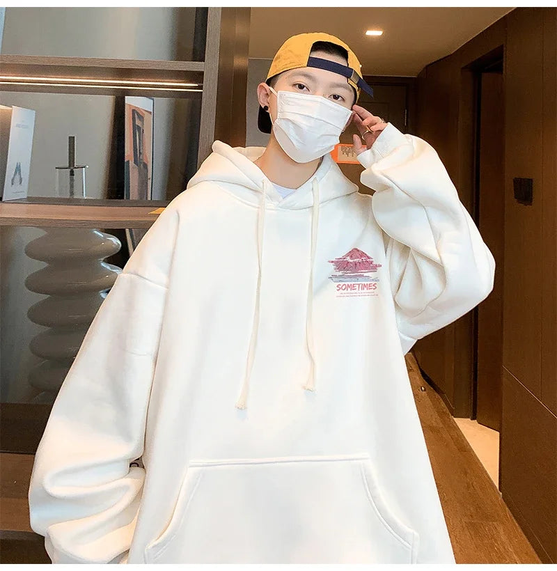 Mens Oversized Hoodie White With Hat 5Xl Plain Hoodies Oversize For Me