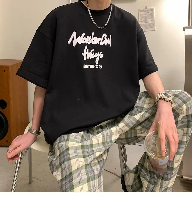 Korean style new Hong Kong style trendy letter printed short-sleeved trend loose and versatile casual couple half-sleeved top