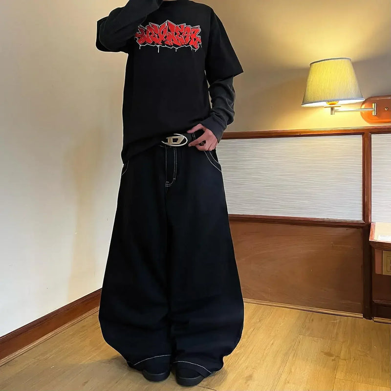 wexwear embroid baggy jeans harajuku hip hop graphic high waist wide trouser streetwear y2k jeans men women gothic black pants unique jeans style 2054