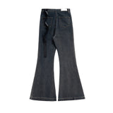 RO Style Gradient Washed Sashes Flare Jeans Unisex Streetwear Baggy Y2K Bell-bottoms Harajuku Loose Casual Denim Trousers