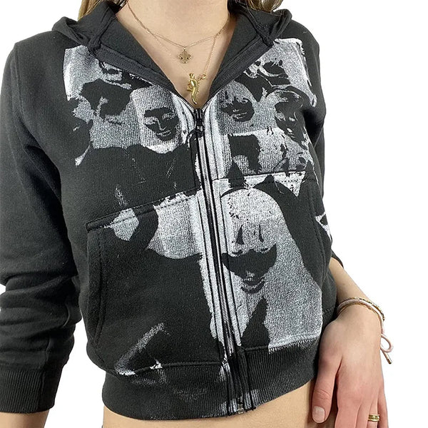 Y2K Aesthetic Hip Hop Tops Streetwear Gothic Women Spring Autumn Long