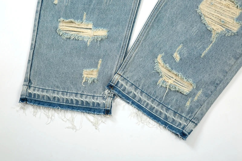 washed blue oversized torn jeans for men streetwear hip hop large destroyed wide leg jeans baggy straight ripped denim pants unique jeans style 5455