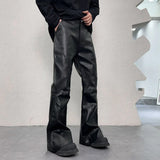 men streetwear fashion hip hop punk gothic vibe casual leather bell bottoms pant man boyfriend flared trousers unique default style 3008
