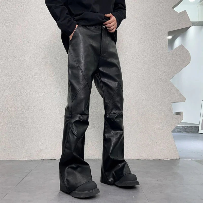 men streetwear fashion hip hop punk gothic vibe casual leather bell bottoms pant man boyfriend flared trousers unique default style 3008
