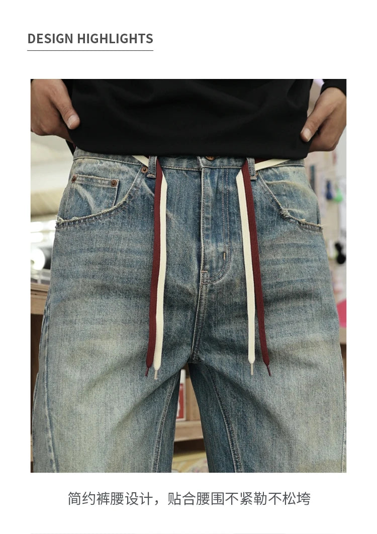 mens american streetwear fashion loose casual hip hop vintage denim baggy jeans pants man wide leg trousers y2k jeans men unique jeans style 2305