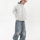 American Hoodie Mens Detachable Hat Grid Pattern Color Block Loose Fak