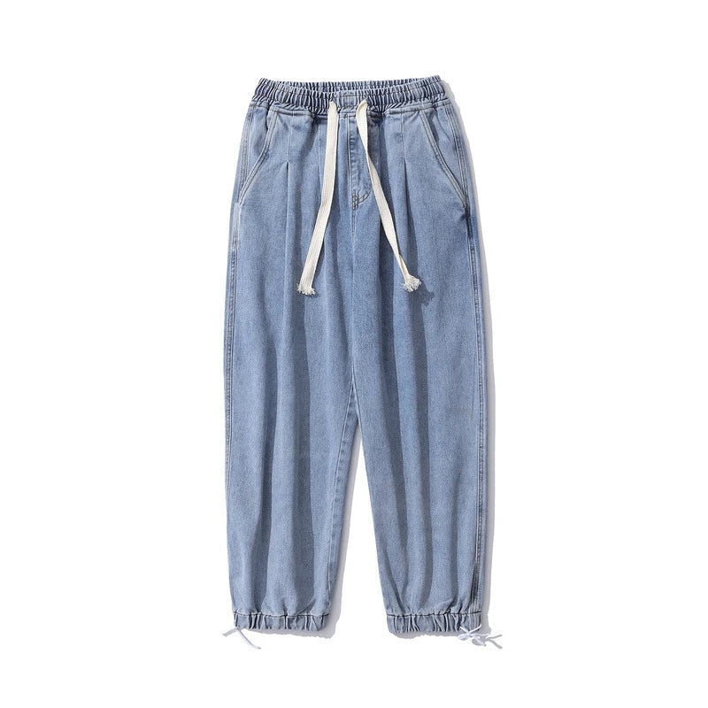 rainbowtouches men jeans fashion classic brand men wide legs elastic concise jeans casual trousers retro style boy loose pants vintage washed jeans