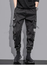 mens cargo pants elastic waist trousers with pockets streetwear hip hop loose fit ankle drawstring military sweatpants joggers unique joggers style 2525