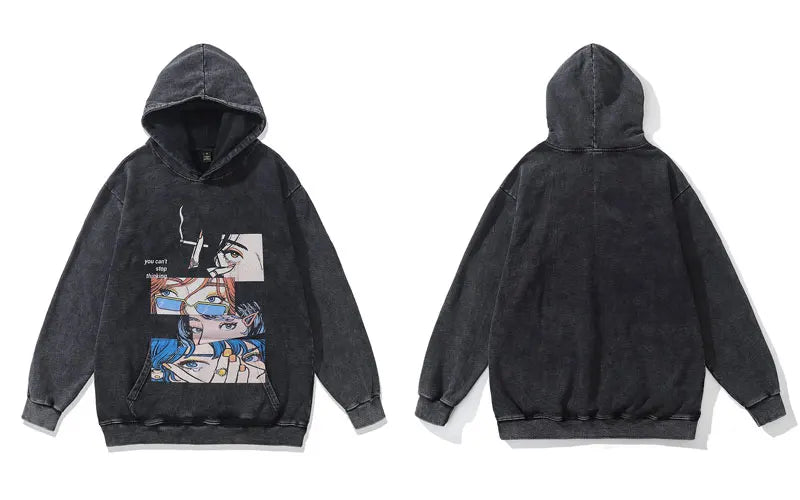 Vintage Hoodie Streetwear Y2K Hip Hop Japanese Anime Girl Print Oversi
