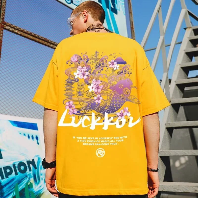 Gothic Graphic tee – Lucky Koi Print T Shirts For Men Summer Oversize Streetwear