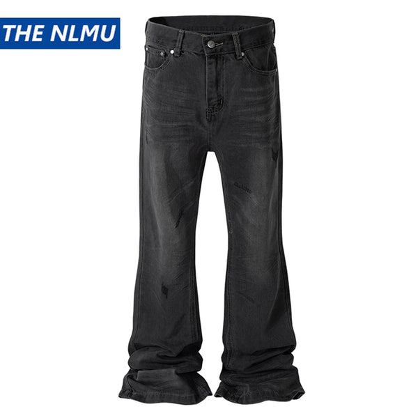 mens black slim flared jeans hi street fashion luxury designer jeans trousers male denim pants vintage washed jeans