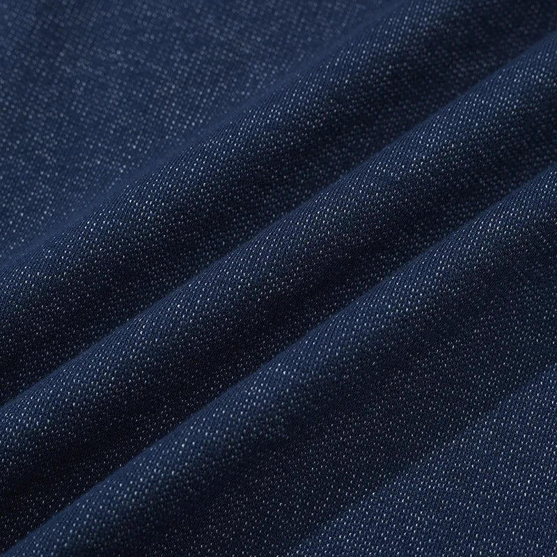 Glitchcore Melting smiley – Denim Blue Knitted Henry Collor T Shirt Men Vintage Topstitc
