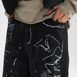 fashion graffiti printed denim jeans men unisex casual zipper wide legs straight jeans streetwear hip hop baggy pants joggers urban active pants
