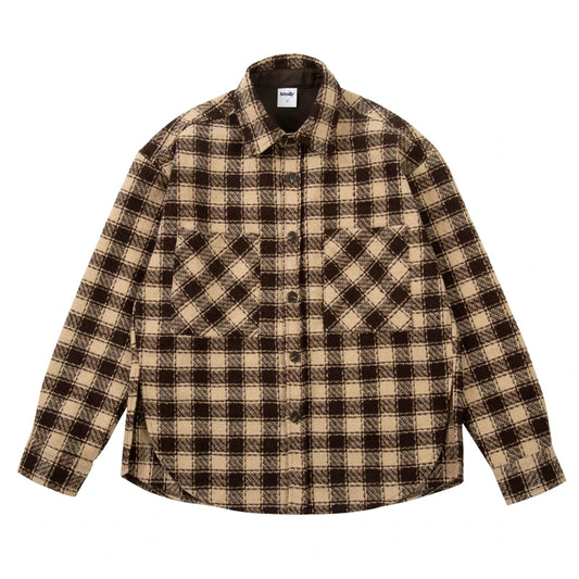 Side Split Irregualr Hem Color Match Plaid Long leeve Shirts Men's Autumn Pockets Streetwear Oversized Checkered Top Tees