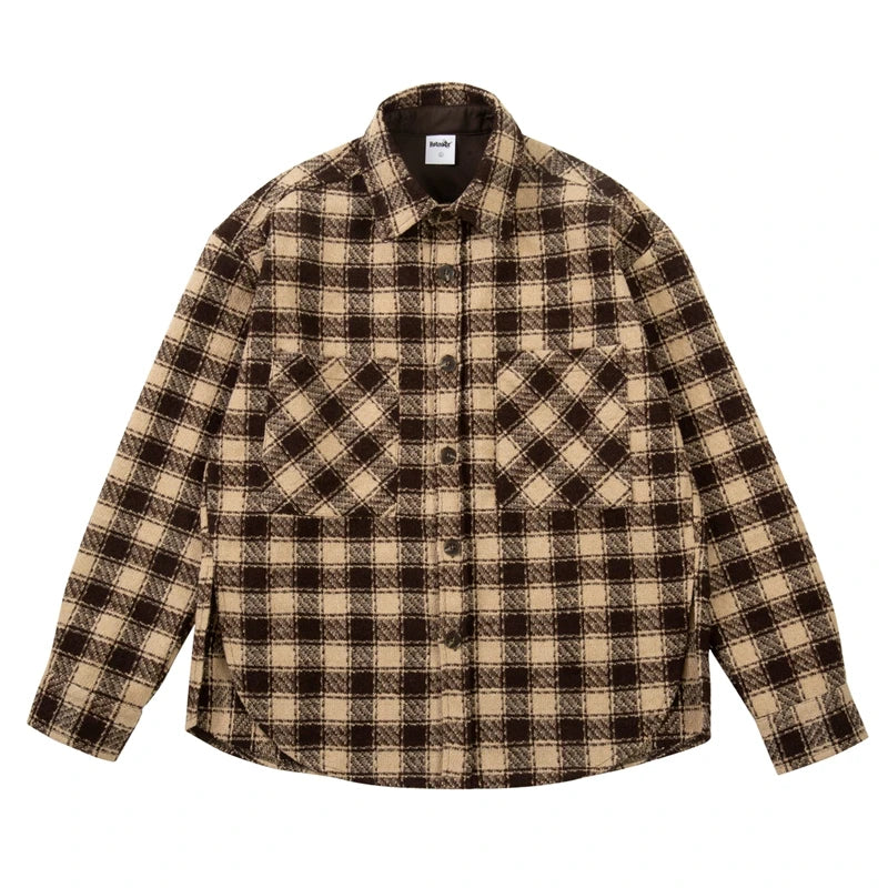 Side Split Irregualr Hem Color Match Plaid Long leeve Shirts Men's Autumn Pockets Streetwear Oversized Checkered Top Tees