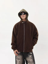 American Hoodie Mens Detachable Hat Grid Pattern Color Block Loose Fak