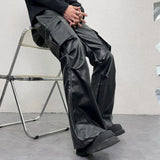 pu leather pants mens streetwear fashion hip hop vibe casual faux leather cargo flared pant men motorcycle trousers unique cargo style 3073