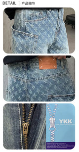 men brand fashion loose casual splice pocket jacquard vintage wide leg baggy jeans cityboy denim baggy jeans pants trousers unique jeans style 2965