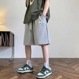 summer mens letter appliques waffle shorts baggy running wide leg casual short pants solid drawstring gym straight y2k shorts techwear shorts