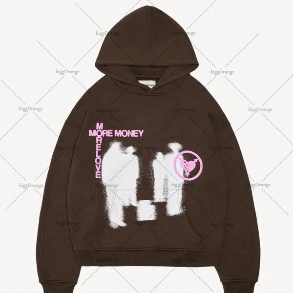 American Fashion Oversized Anime Print Hoodie Mens Y2K Streetwear Hip