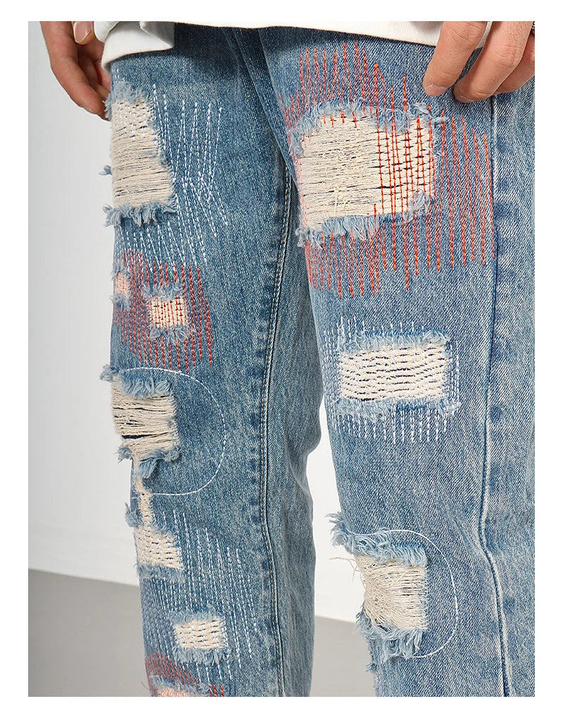 destroyed ripped jeans straight jean pants men biker jeans fashion zipper streetwear trousers hip hop pants joggers baggy jeans unique joggers style 3171