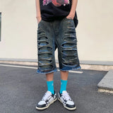 destroy ripped big holes spliced denim jeans shorts hip hop loose short pant harajuku half baggy jeans mens summer casual shorts stacked flare jeans