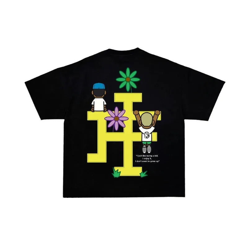 Y2k Vintage t-shirt – American Street Fashion Retro Cartoon Alphabet Print Short S