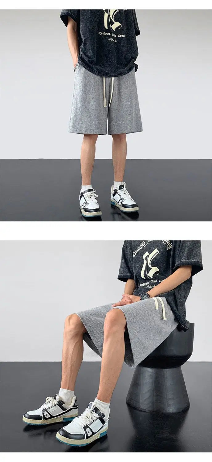 korean sports shorts men new summer hot style loose casual waffle five point pants teenagers solid color versatile niche pants unique shorts style 2131