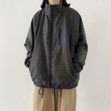 Autumn Japanese Retro Loose Casual Stand Up Collar Checked Jacket Mens