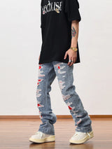 men distressed ripped destroied denim jean pants new fashion patchwork biker jeans streetwear flare pants jogger y2k men s jeans sporty tapered joggers